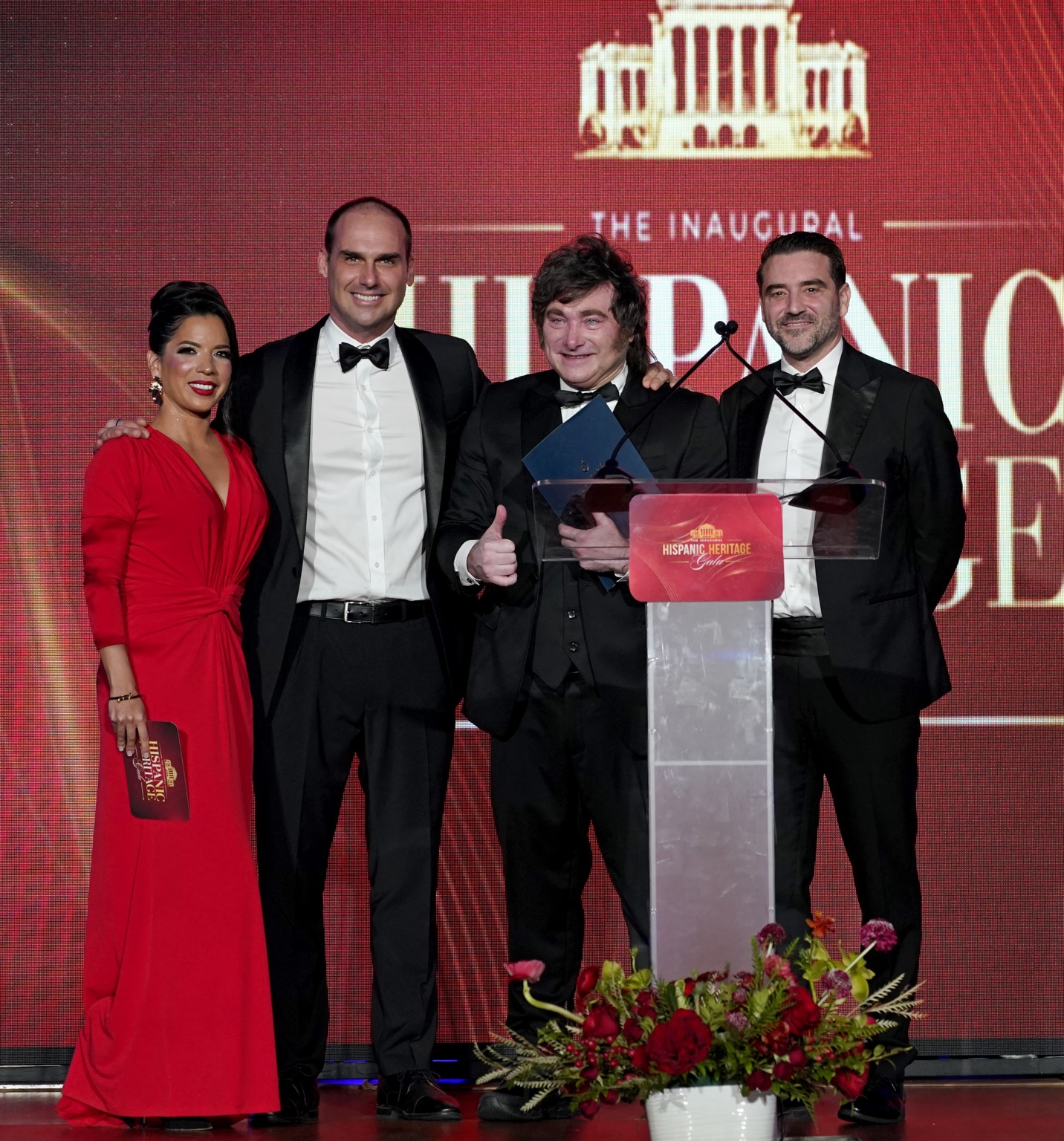 Javier Milei and Hispanic Heritage Gala leaders on stage